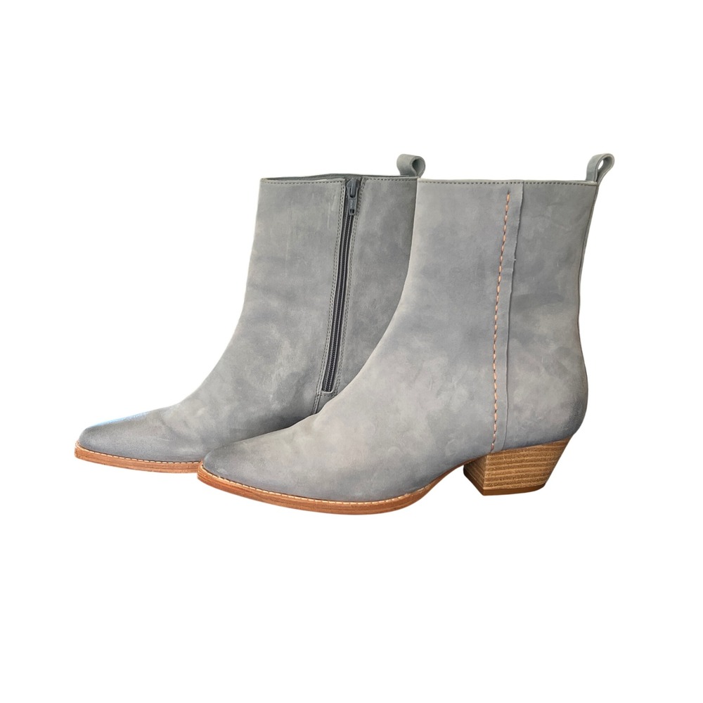 Free People Dusty Blue Leather Western Booties Sz 39